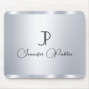 Silver Look Template Monogram Initial Typografy Mousepad