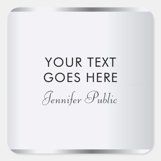 Silver Look Template Typografie Script Modern Quadratischer Aufkleber (Vorderseite)