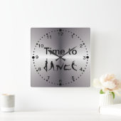 Silver Look Time to Dance Dancers Wall Clock squar Quadratische Wanduhr (Zuhause)