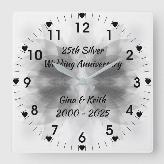 Silver Lotus 25th Silver Wedding Anniversary Quadratische Wanduhr (Vorderseite)