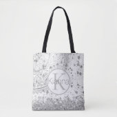 Silver Lotus Mandala Glitzer Stars Monogram Tasche (Vorderseite)