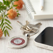 Silver Lotus Mandala mit Silberstern auf Rot Schlüsselanhänger (Seite)