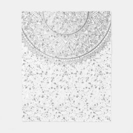 Silver Lotus Mandala mit Silberstern auf Weiß Fleecedecke