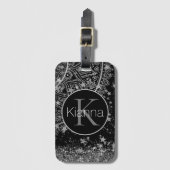 Silver Lotus Mandala mit Silver Stars Monogram Gepäckanhänger (Vorderseite Vertikal)
