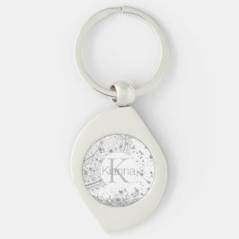 Silver Lotus Mandala Stars Glitzer Monogram Schlüsselanhänger