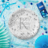 Silver Lotus Mandala Stars Monogram Birthday Pappteller (Party)