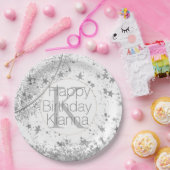 Silver Lotus Mandala Stars Monogram Birthday Pappteller (Party)