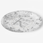 Silver Lotus Mandala Stars Monogram Birthday Pappteller (Schrägansicht)