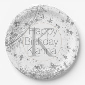 Silver Lotus Mandala Stars Monogram Birthday Pappteller (Vorderseite)