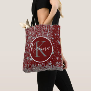Silver Lotus Mandala und Sterne auf Red Customize Tasche