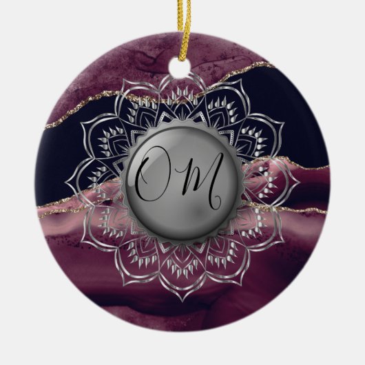 Silver Lotus OM Mandala Lavender Marble Keramik Ornament (Vorne)