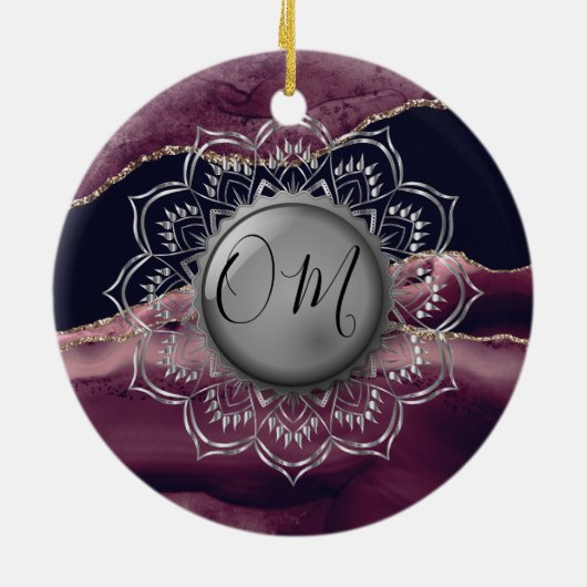 Silver Lotus OM Mandala Lavender Marble Keramik Ornament (Hinten)