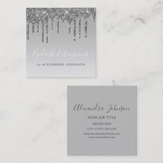 Silver Luxury Glitzer Sparkle Eyelash Extensions Quadratische Visitenkarte (Vorne/Hinten)