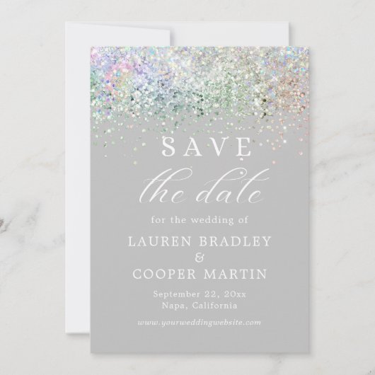 Silver Luxury Glitzer Wedding Save the Date (Vorderseite)