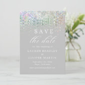 Silver Luxury Glitzer Wedding Save the Date (Stehend Vorderseite)