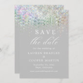 Silver Luxury Glitzer Wedding Save the Date (Vorne/Hinten)
