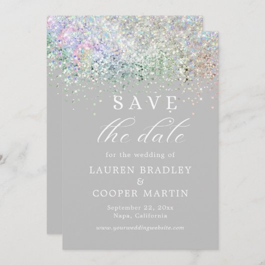Silver Luxury Glitzer Wedding Save the Date (Vorne/Hinten)
