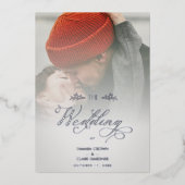 Silver Luxury Modern Transparency Wedding Photo Folieneinladung (Vorderseite)