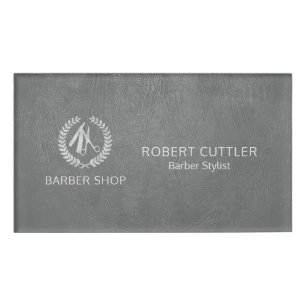 Silver Luxus Barbier Shop dunkelgraues Leder Look Namenschild