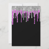 Silver Magenta Glitzer Tropfens Black Quinceañera Einladung (Rückseite)