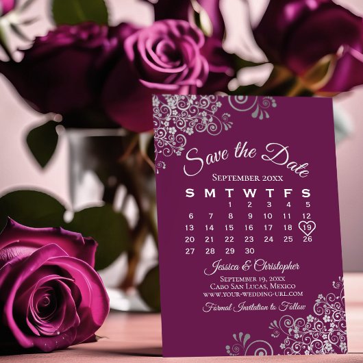Silver & Magenta Plum Hochzeitskalender Save The Date