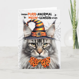Silver Maine Coon Cat PURRanormal MEOWolween Feiertagskarte