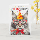 Silver Maine Coon Tabby Cat MEOWvelous Birthday Karte (Gelbe Blume)