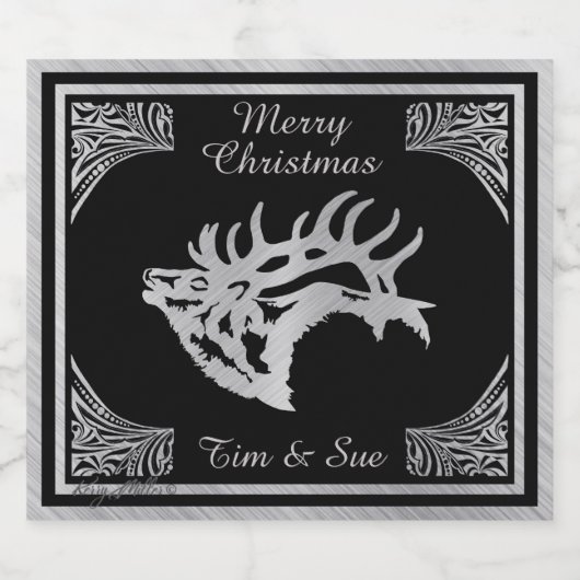Silver Majestic Bull Elk Silhouette Bierflaschenetikett (Einzelnes Label)