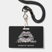 Silver MAKEUP ARTIST Logo Kiss Name Ausweis (Vorderseite mit Lanyard)