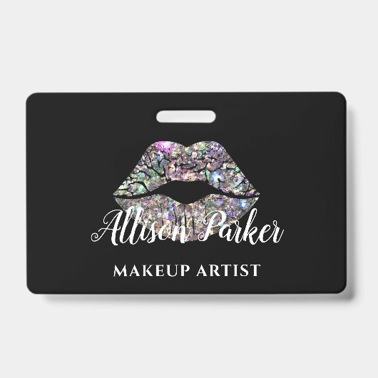 Silver MAKEUP ARTIST Logo Kiss Name Ausweis (Vorderseite)
