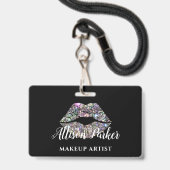 Silver MAKEUP ARTIST Logo Kiss Name Ausweis (Rückseite mit Lanyard)