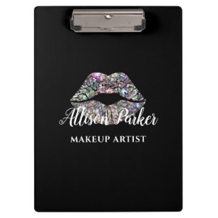 Silver MAKEUP ARTIST Logo Kiss Name Klemmbrett