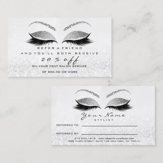 Silver Makeup Lashes Empfehlungskarte (Vorne/Hinten)