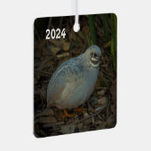 Silver Male Button Quail im Gras Ornament Aus Metall (Vorderseite Rechts)