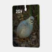 Silver Male Button Quail im Gras Ornament Aus Metall (Vorderseite links)