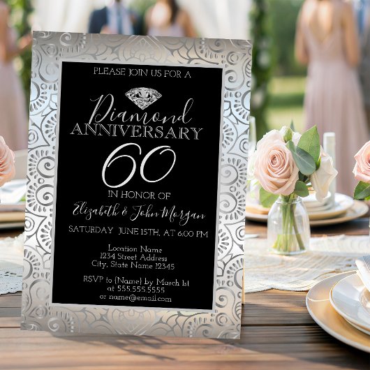 Silver Mandala Diamond Wedding Jubiläum Einladung