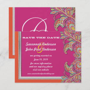 Silver Mandarine & Fuchsia Wedding Save the Date Einladung