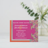 Silver Mandarine & Fuchsia Wedding Save the Date Einladung (Stehend Vorderseite)