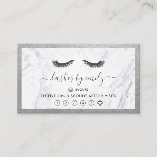 Silver & Marble Eyelash Beauty Specialist Loyalitä Visitenkarte (Vorderseite)