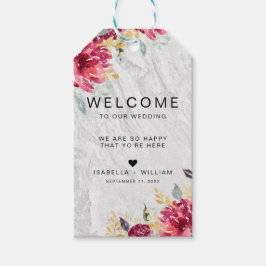 Silver Marble Floral Gold Burgundy Wedding Geschenkanhänger