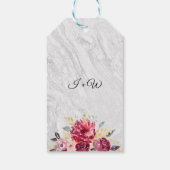 Silver Marble Floral Gold Burgundy Wedding Geschenkanhänger (Rückseite)