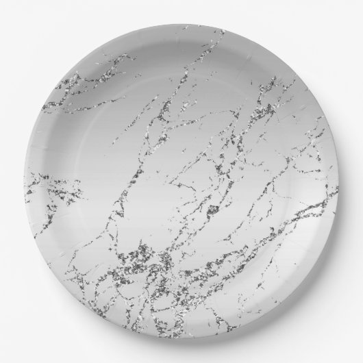 Silver Marble Glam Glitzer Pappteller (Vorderseite)