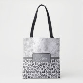 Silver Marble Glittery Silve Leopard Personalisier Tasche (Vorderseite)