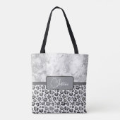 Silver Marble Glittery Silve Leopard Personalisier Tasche (Rückseite)