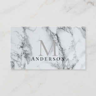 Silver Marble Masculine Double Monogram Visitenkarte