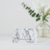 Silver Marble Masculine Double Monogram Visitenkarte (Stehend Vorderseite)