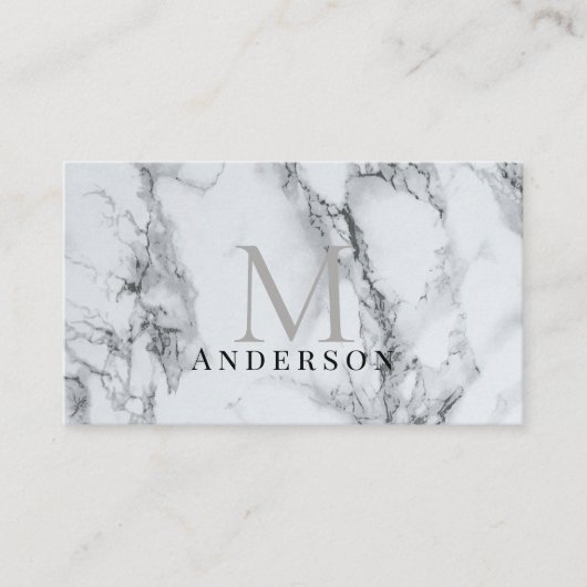 Silver Marble Masculine Double Monogram Visitenkarte (Vorderseite)