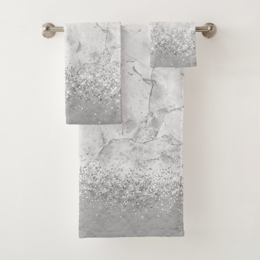 Silver Marble Silver Glittery Glam Badhandtuch Set (Insitu)