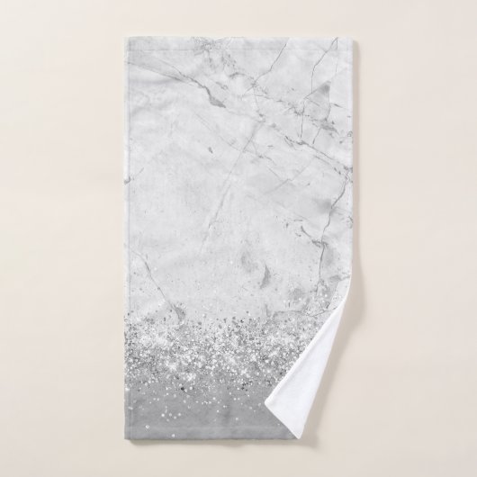 Silver Marble Silver Glittery Glam Badhandtuch Set (Handtuch)