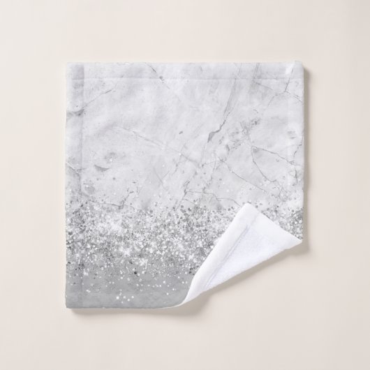 Silver Marble Silver Glittery Glam Badhandtuch Set (Waschlappen)